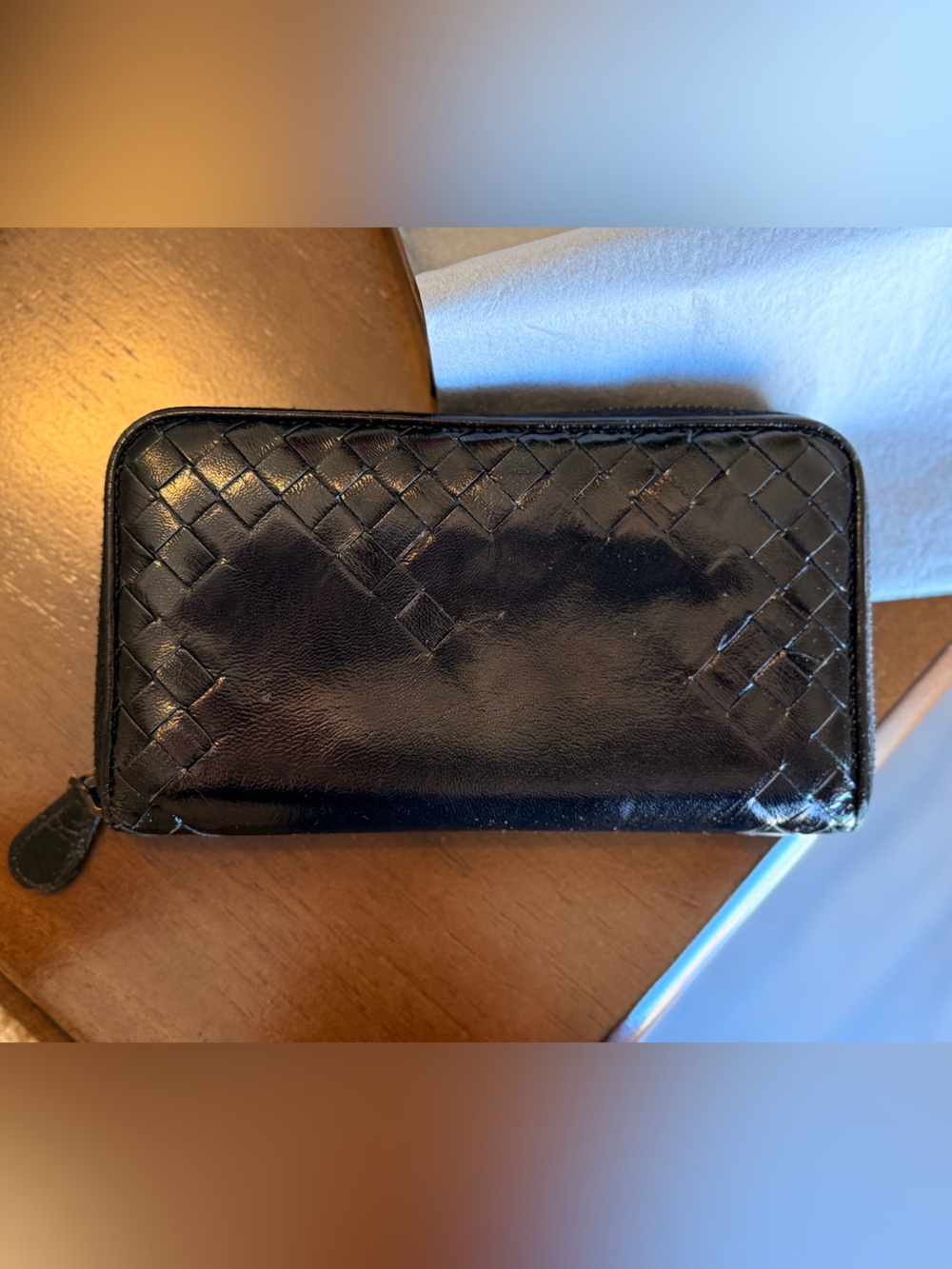 Bottega Veneta Black Leather Zip Wallet